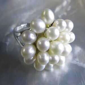 Large Freshwater Cluster Pearls Cocktail Ring